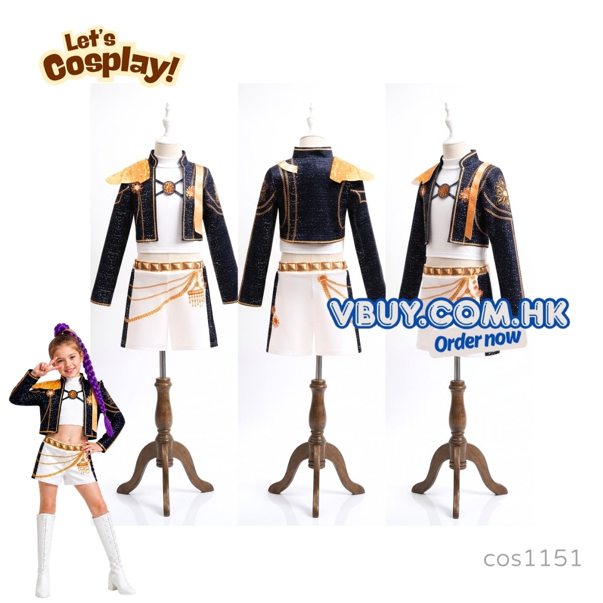 Rumi 黑金 Cosplay 服裝 兒童 Kpop Demon Hunters Costume 女童舞台表演套裝 Lets Cosplay cos1151