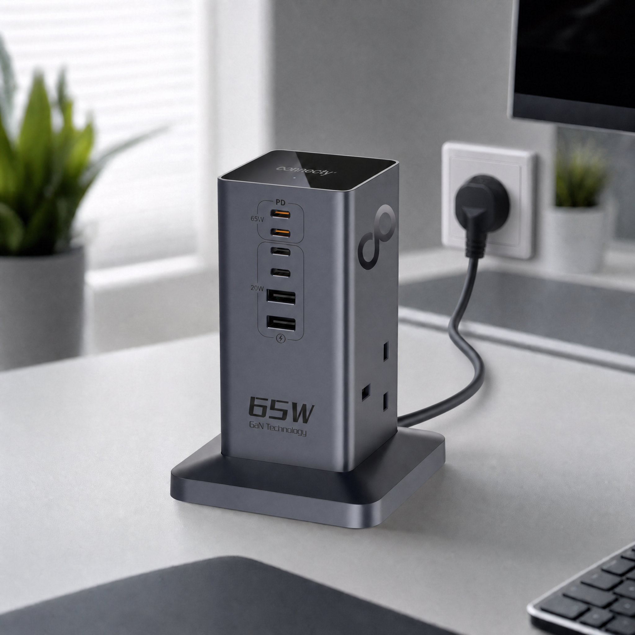 Connecty Just Tower+ 65w 8合1 2AC+6USB 充電拖板 PS106D [預計8月中出貨]