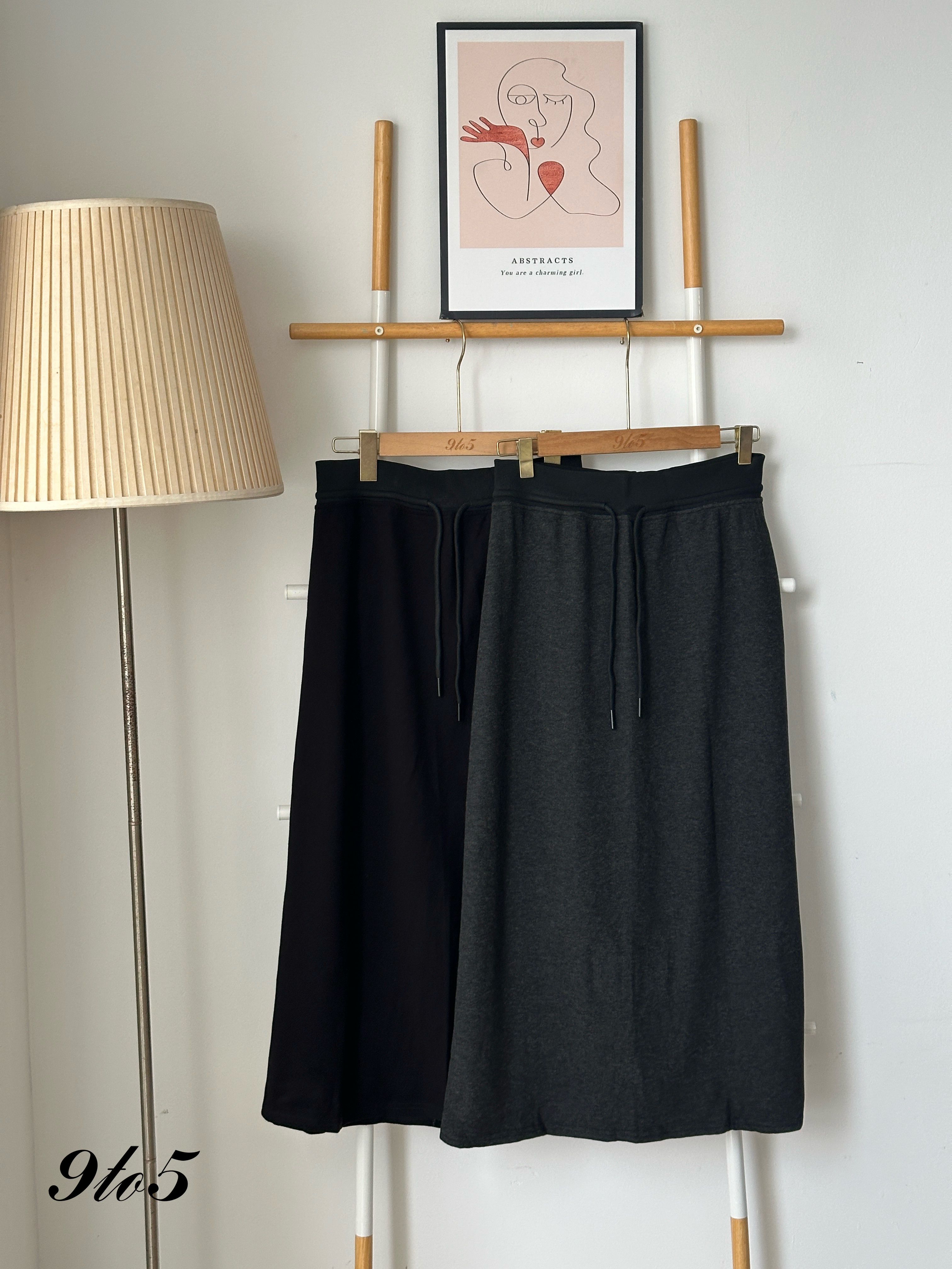 S1819 Self-tie Long Skirt - Black & Grey