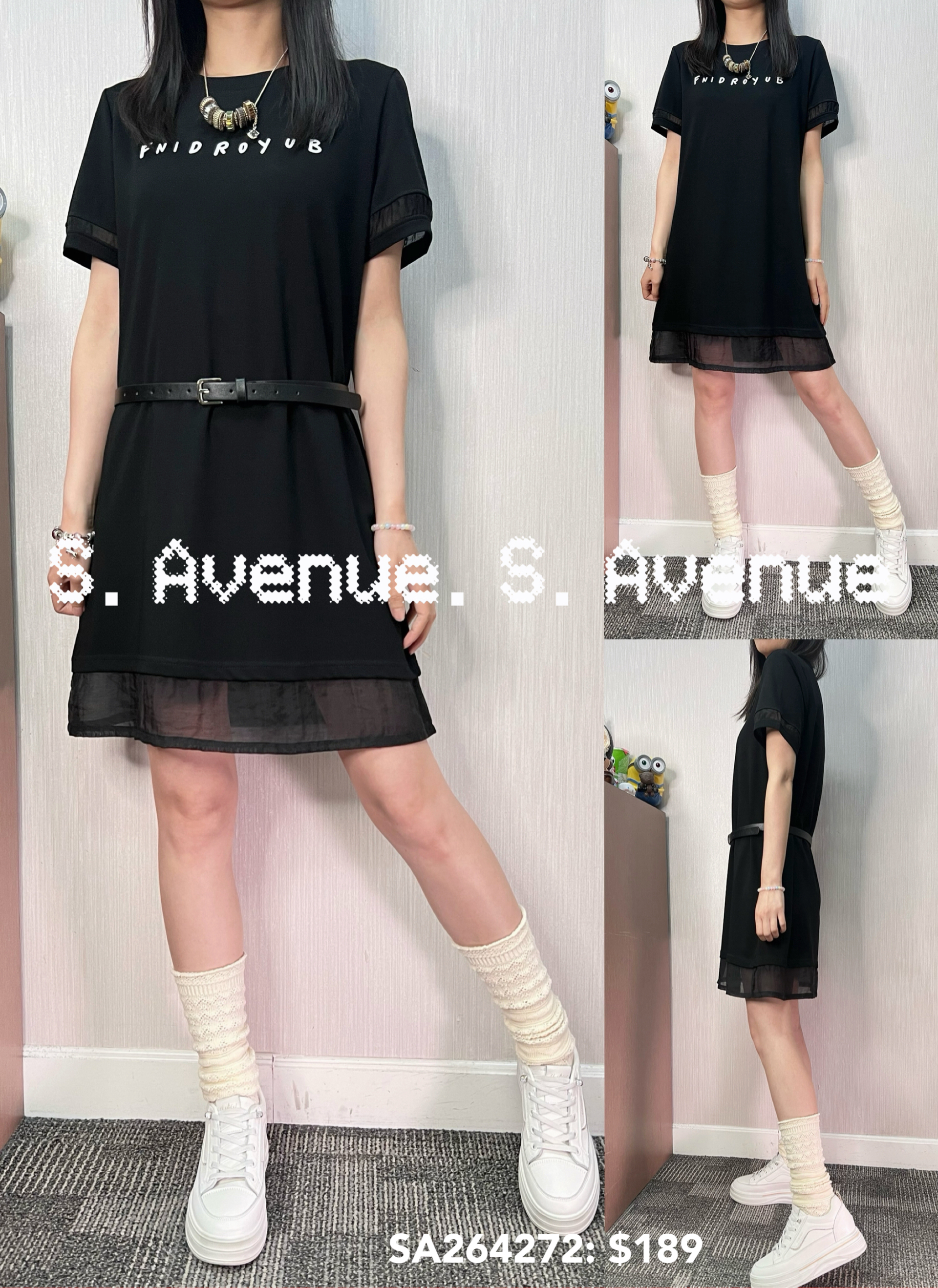 SA264272: 短袖英文字拼紗op