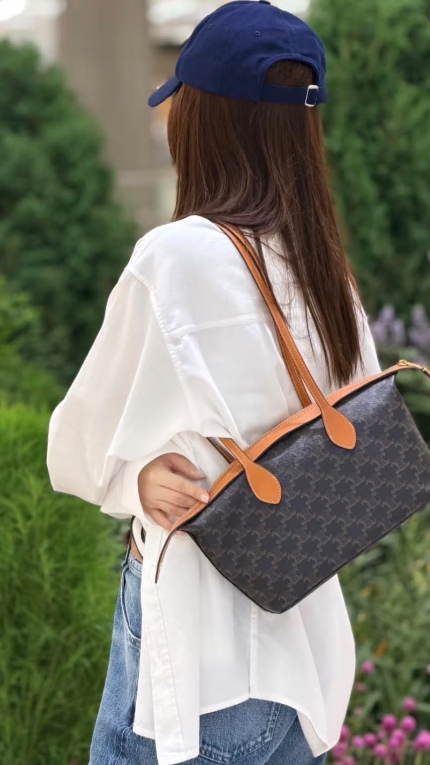 CELINE DUFFLE BAG IN TRIOMPHE CANVAS AND NATURAL CALFSKIN
