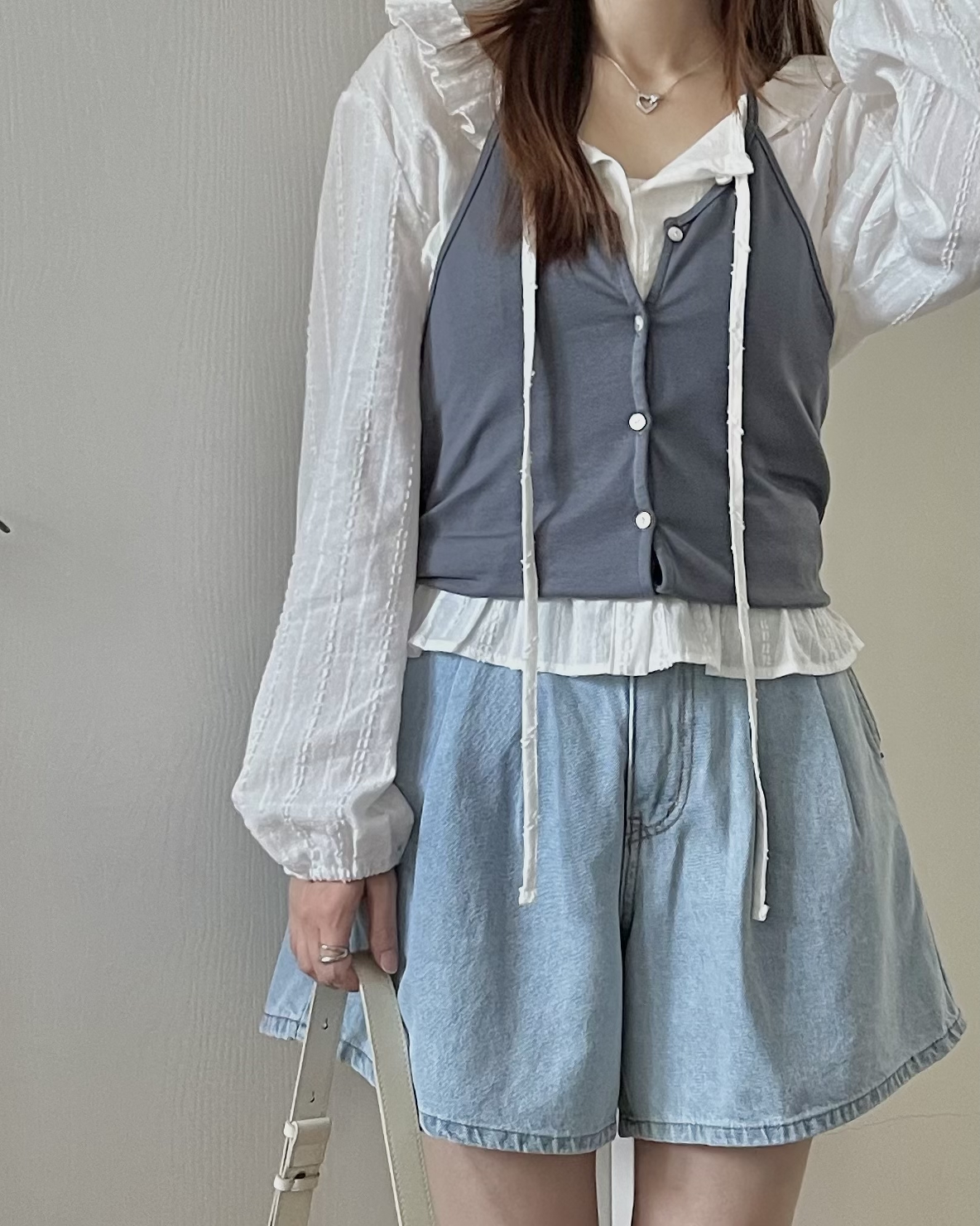 法式甜美虛線紋綁帶blouse 現貨