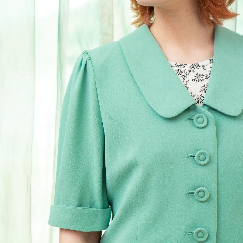 Vintage Pastel Green Button Up Two-Way Short-Sleeve Blouse / Blazer (MT2068)