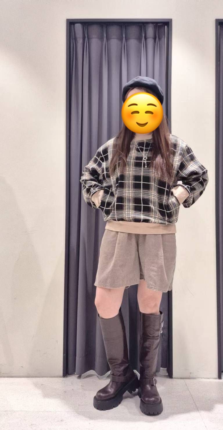 PW YE 立體絲絨車線格仔top