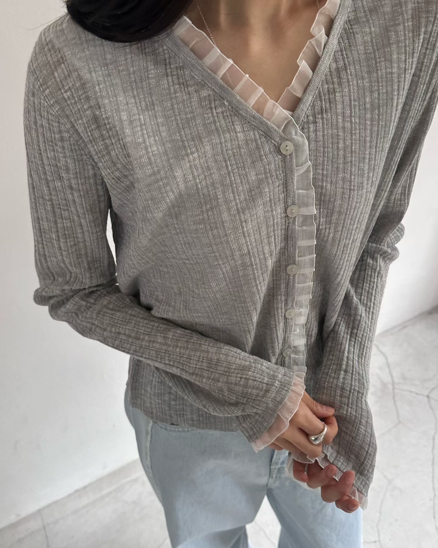 優雅荷葉邊針織Cardigan 