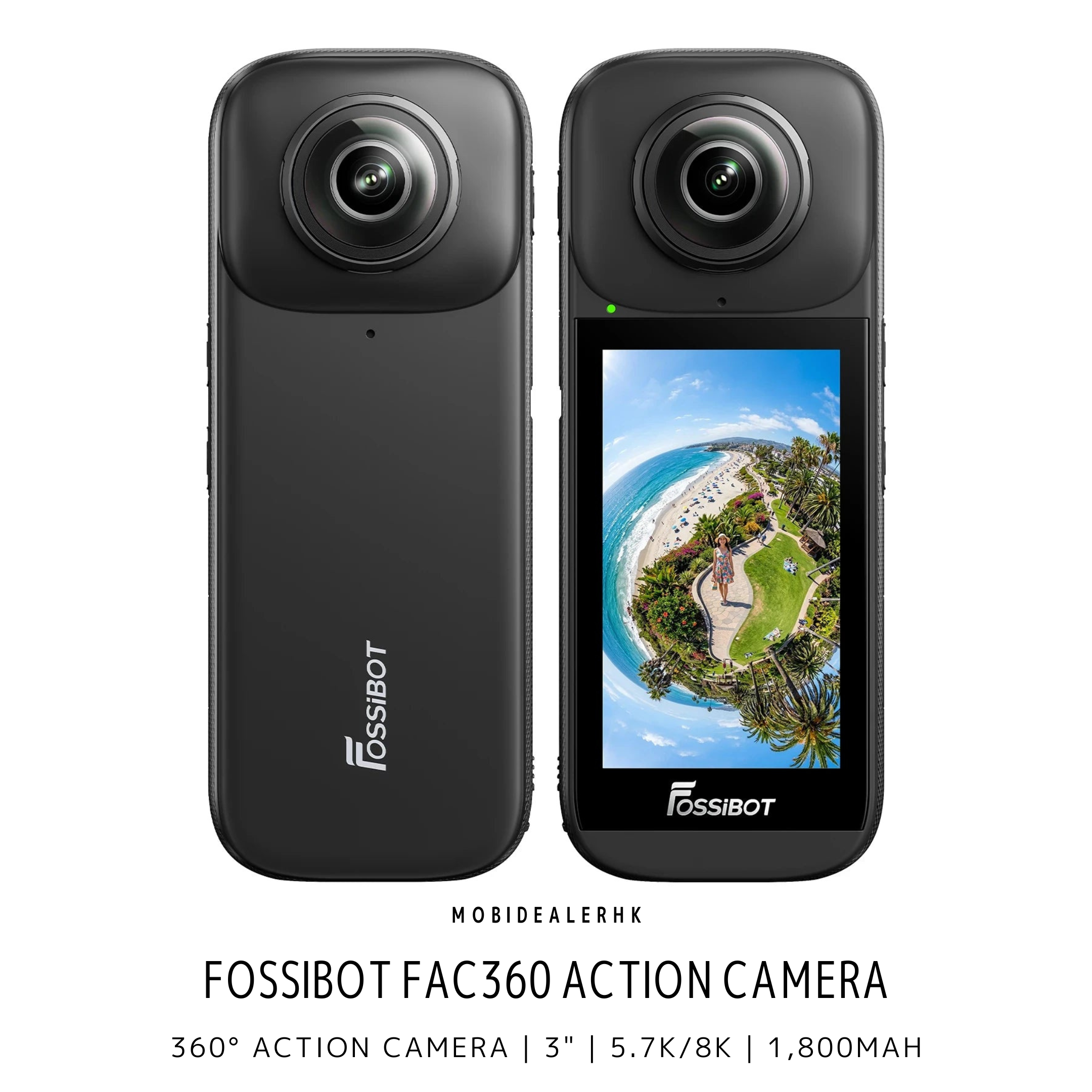 Fossibot FAC360 | 相機 | 360° 全景相機 | 3" | 5.7K/8K | 1,800mAh