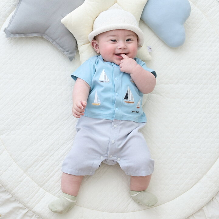 🇯🇵預訂 日本直送🇯🇵Petit Main兩色車車帆船刺繡貼花短袖連身服