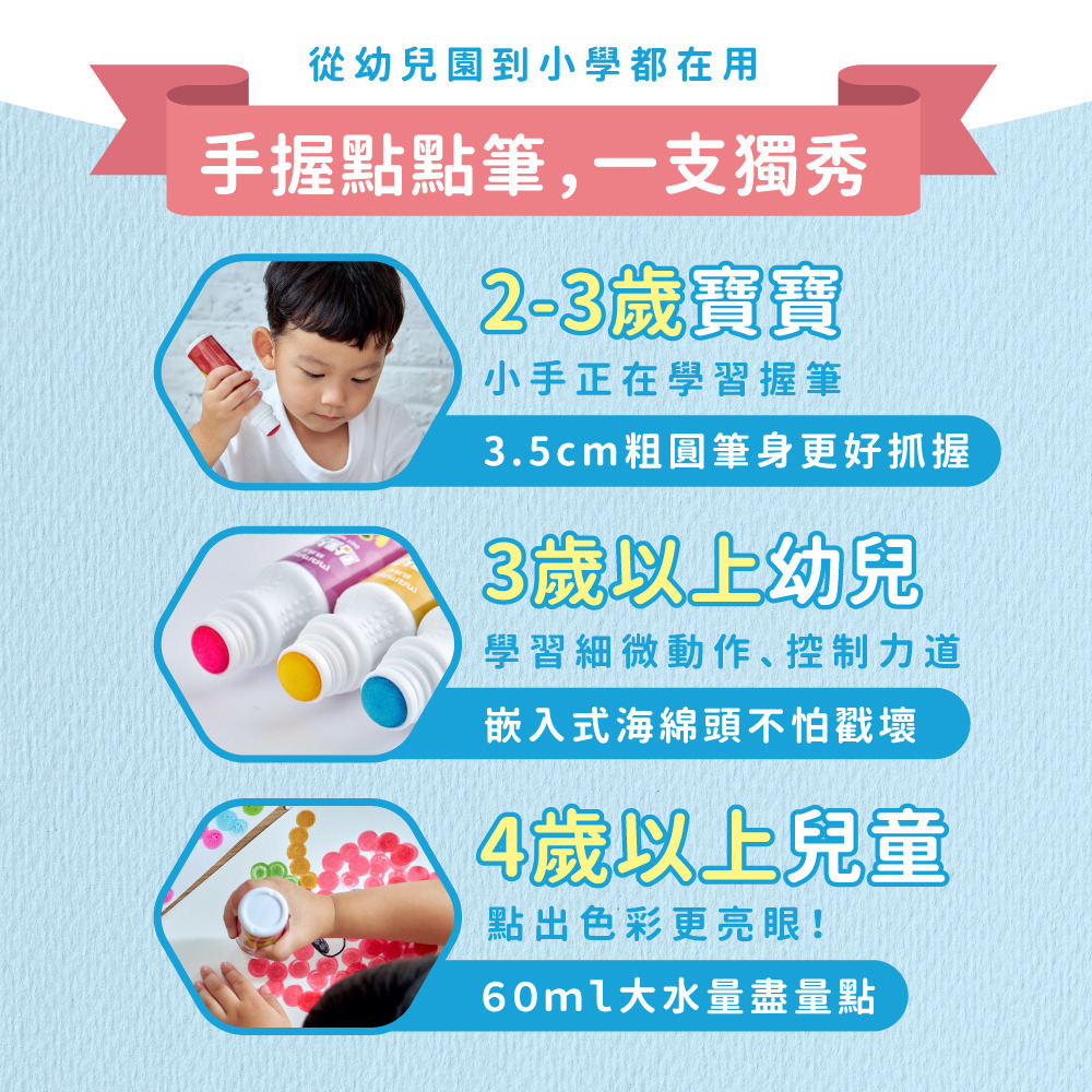無毒點點筆-標準六色組(附塗鴉紙，60ml/色)