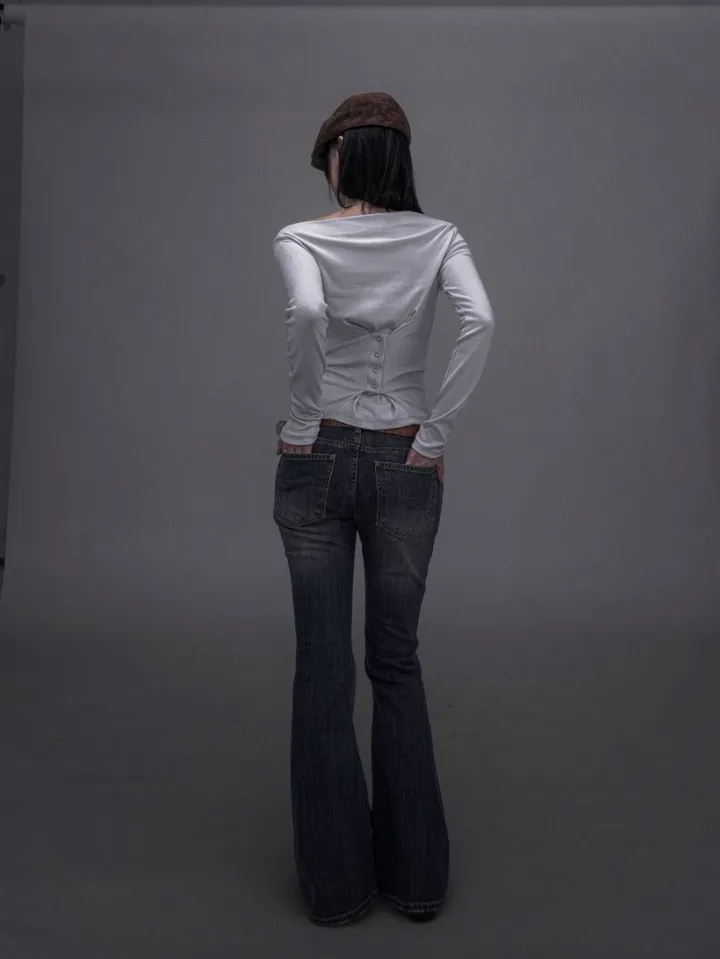 Washed Low-Rise Bootcut Denim