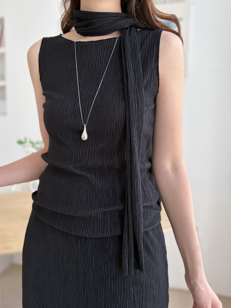 Summer Pleated Scarf Set (Black)
