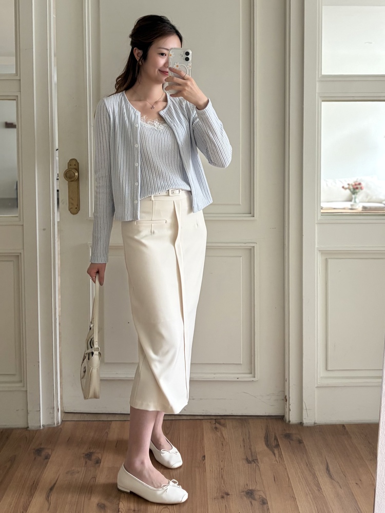 Belted Pencil Skirt (Ivory)