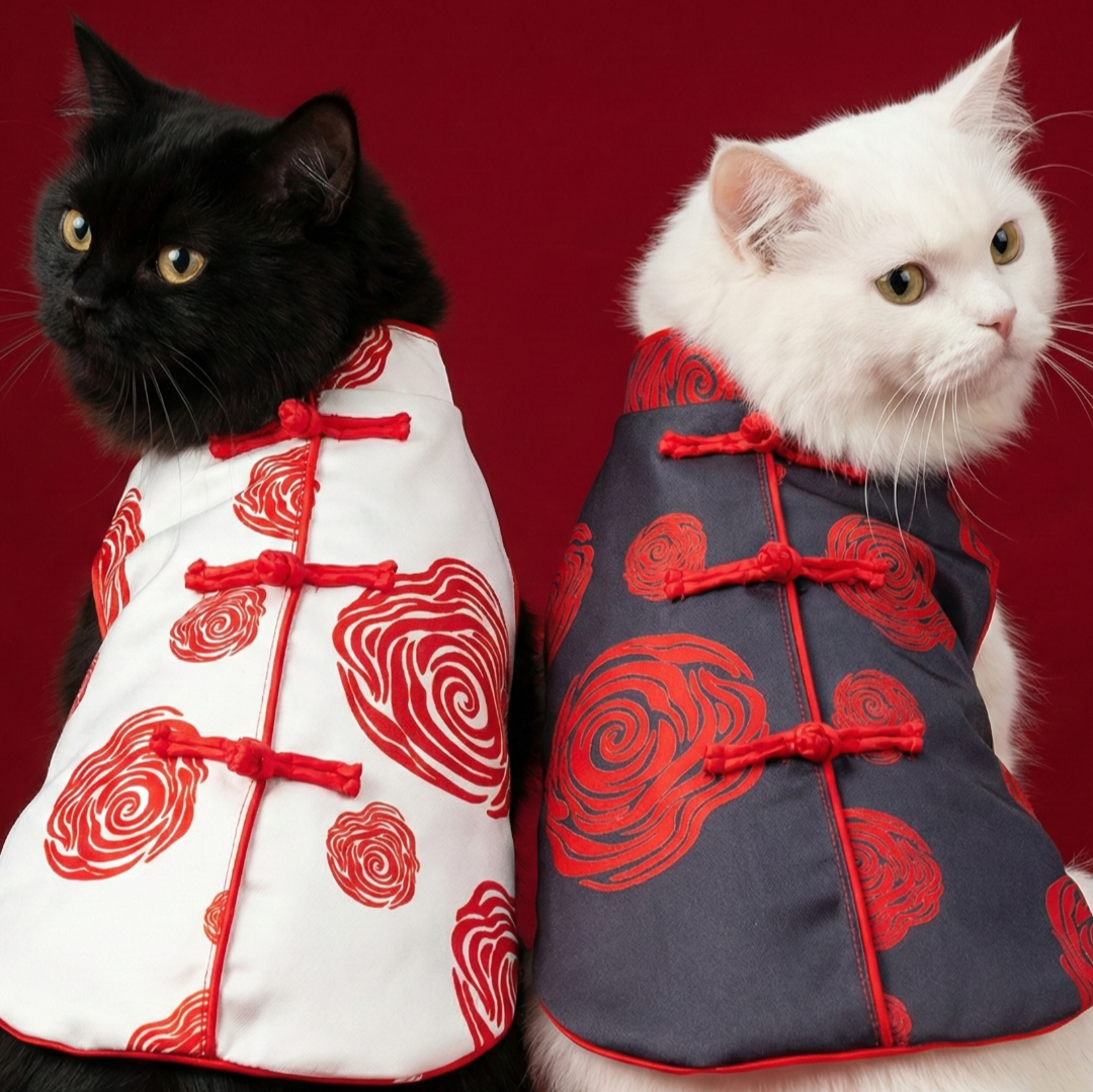 S559Y 玫瑰唐裝棉褸- 米黃色 Rose Dress Chinese Style Dog Dress-beige