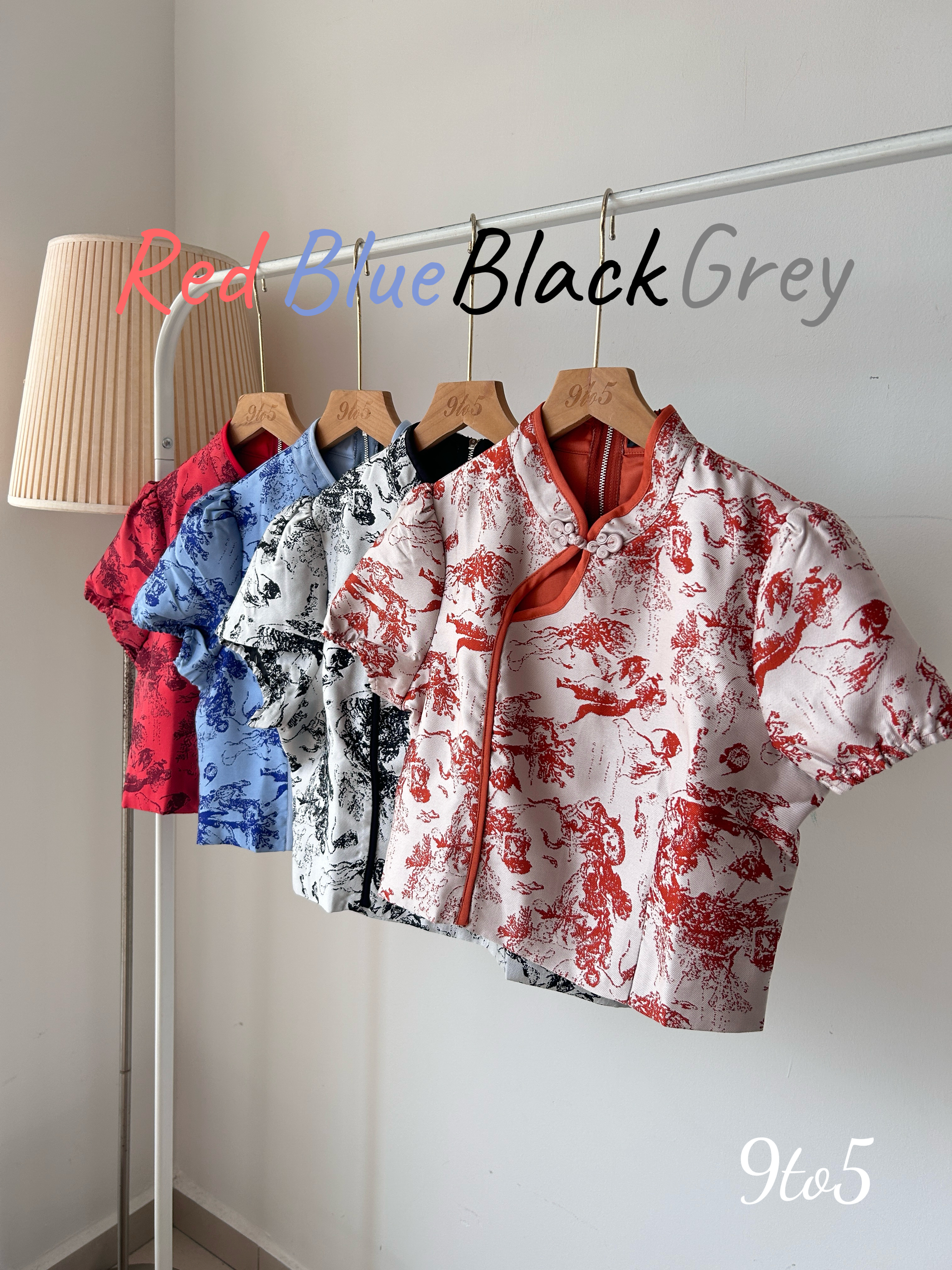 T3922 Puff Sleeve Cheongsam Top - 4 Colors