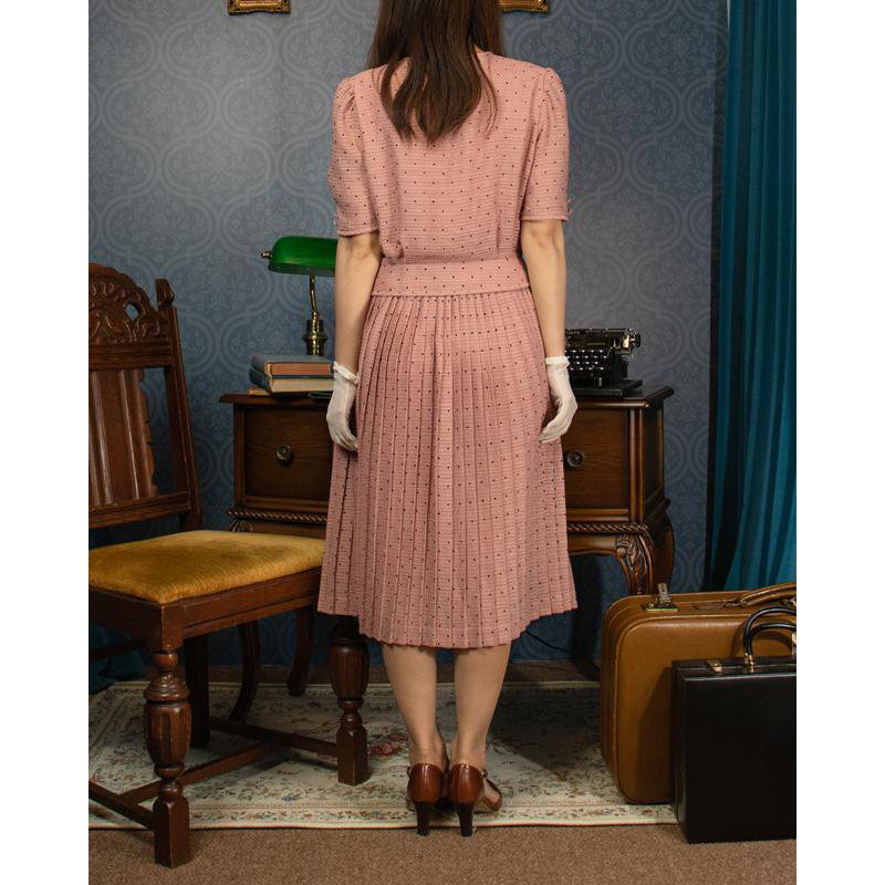 C.a.1980s Dusty Pink x Dotty Pattern Faux Twin Set (BF246)