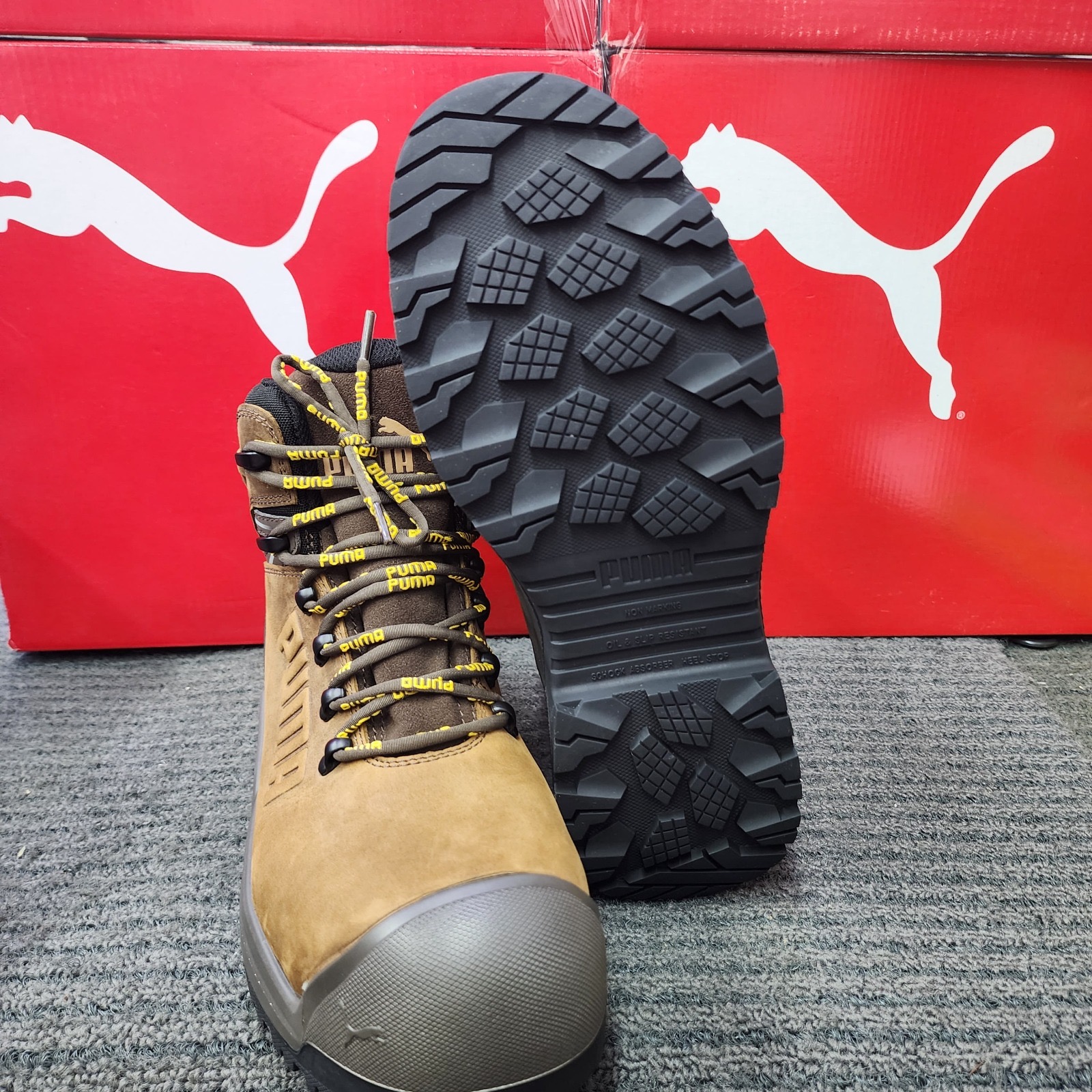 PUMA Safety Shoes 63.271.0 Mid Cut Iron Heavy Duty TPU Rubber Sole Brown 632710 for Oil and Gas