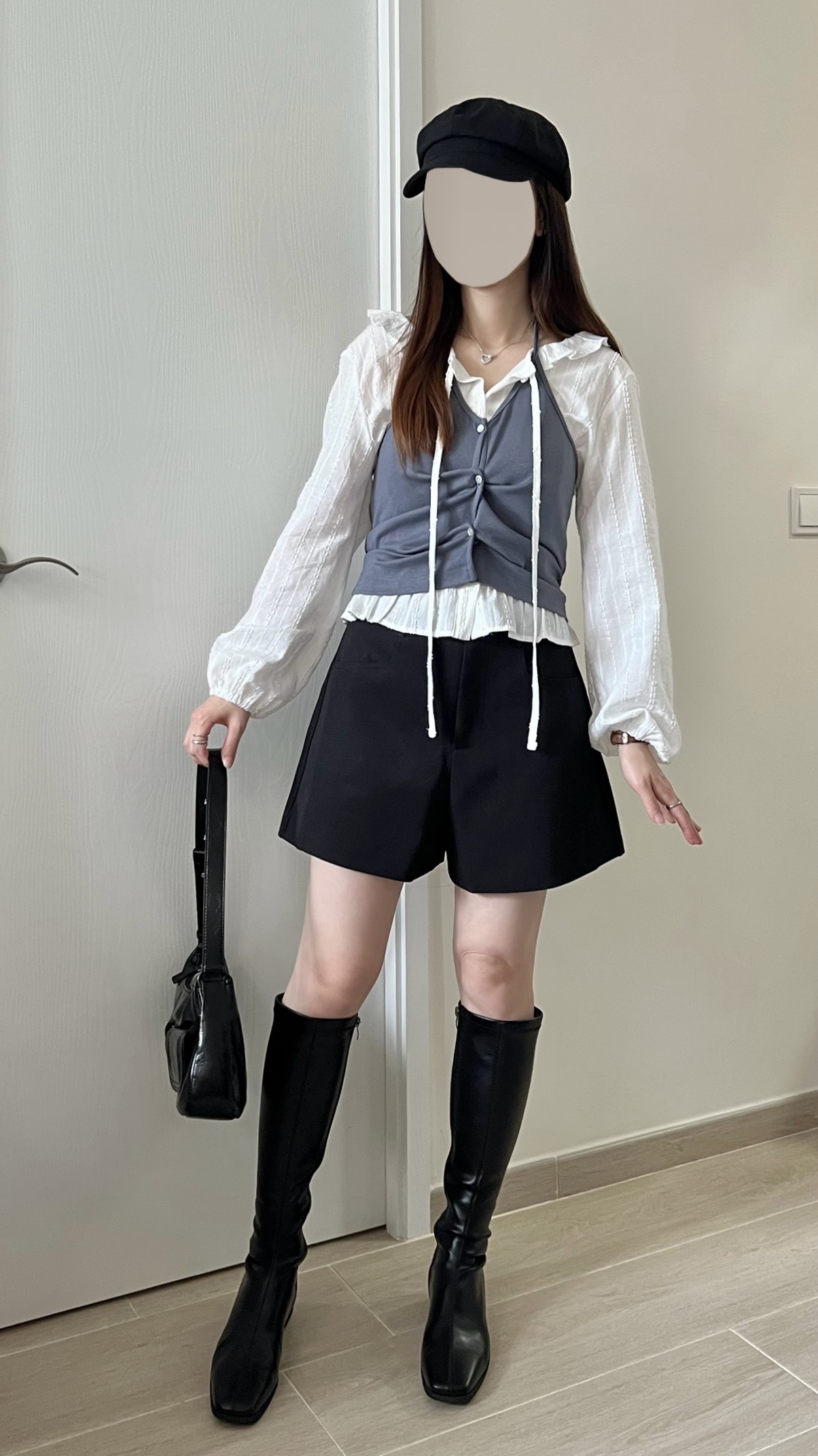 法式甜美虛線紋綁帶blouse 現貨