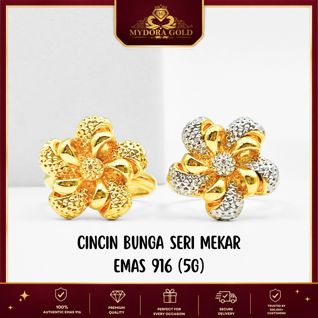 MYDORA Cincin Bunga Seri Mekar (5G) l EMAS 916/ 22K