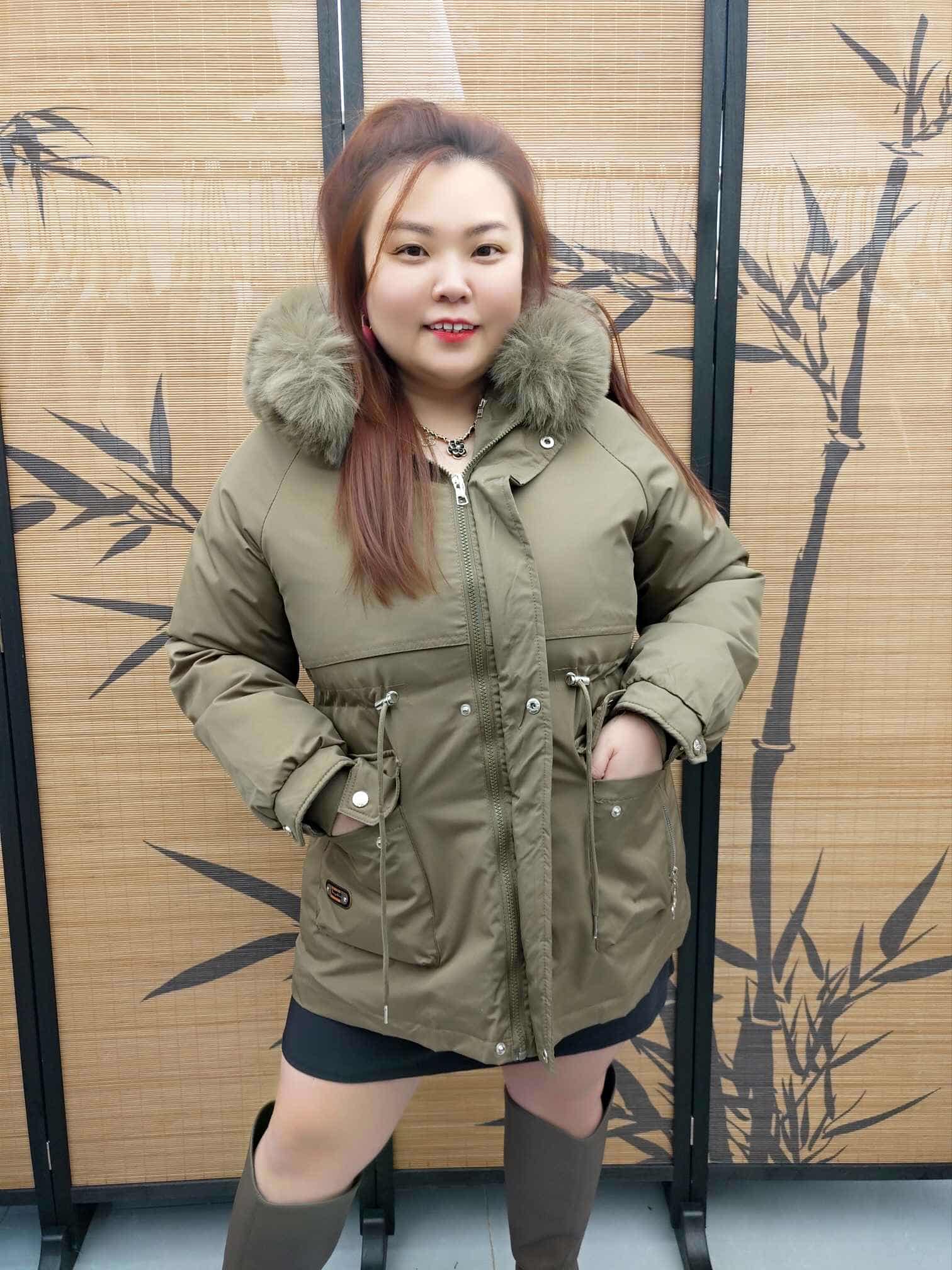 DDF03 361(A17) 帽子收腰设计派克羽绒服（帽子，毛绒，内胆可拆卸）