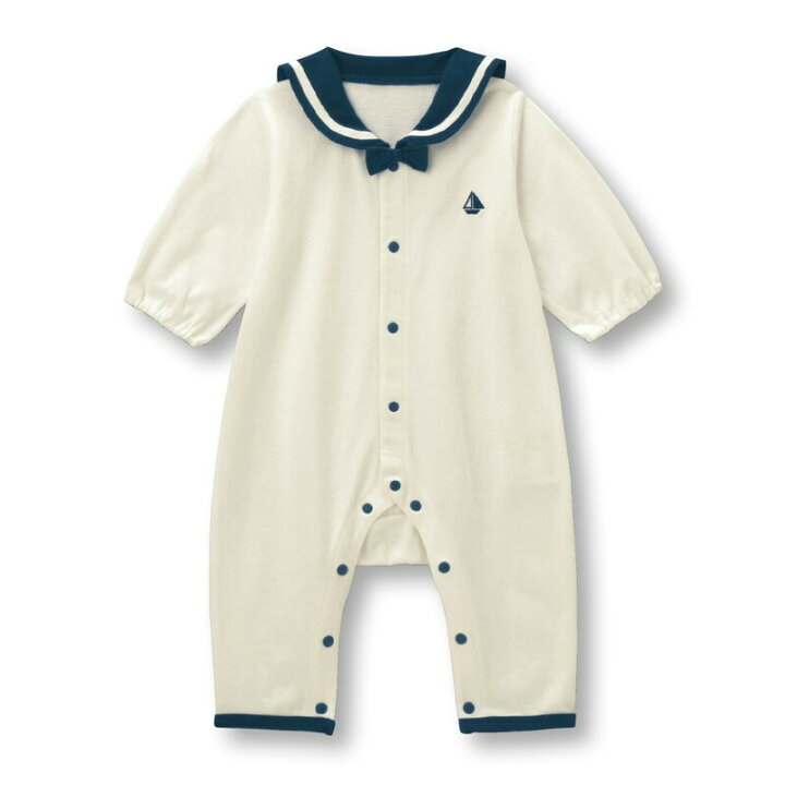 🇯🇵預訂 日本直送🇯🇵兩色水手領帆船刺繡長袖開襟連身服