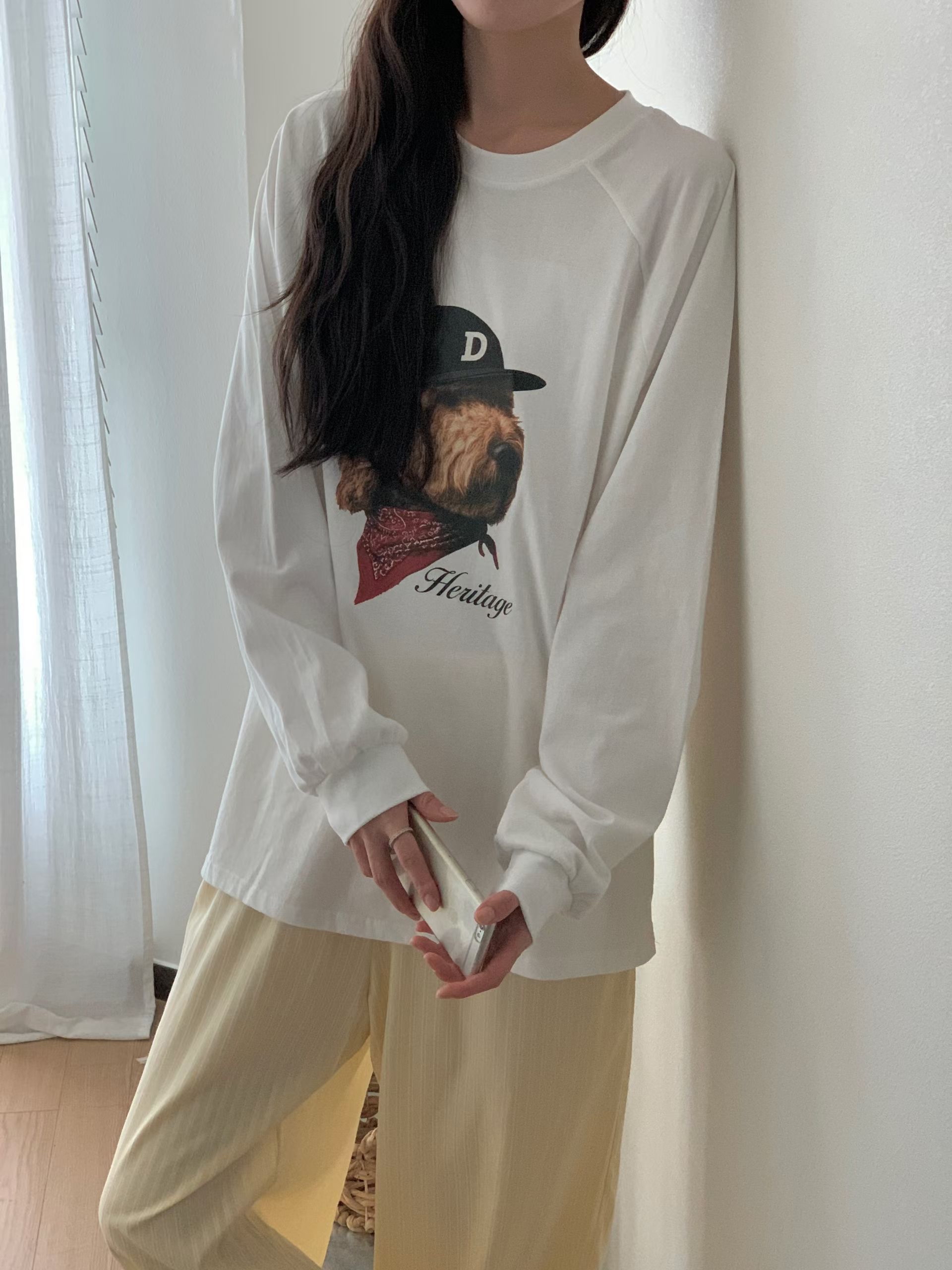 221605 Cap帽狗仔長袖tee