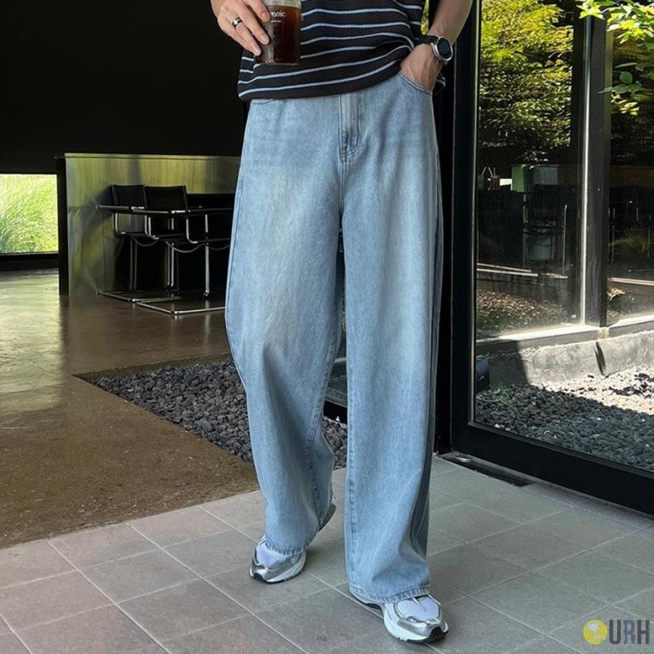 【100%保證韓國直送】自然水洗貓鬚紋挺闊寬鬆直腳牛仔褲 👖 [4 color] RG165696