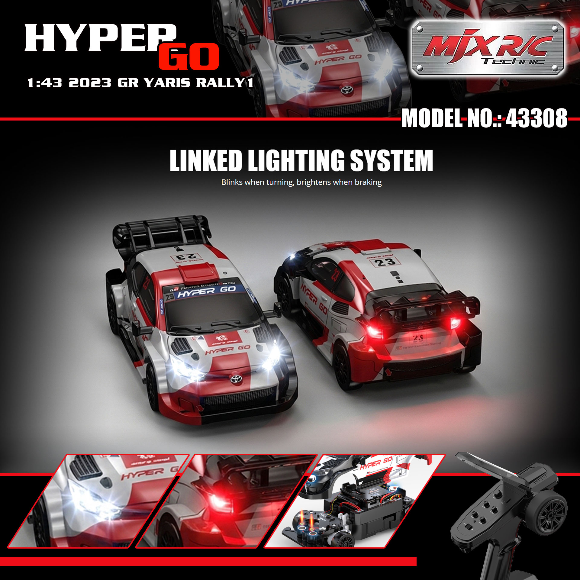 【香港現貨】MJX R/C HYPER GO 1:43 2023 GR YARIS RALLY1 拉力車 | 磁吸車殼