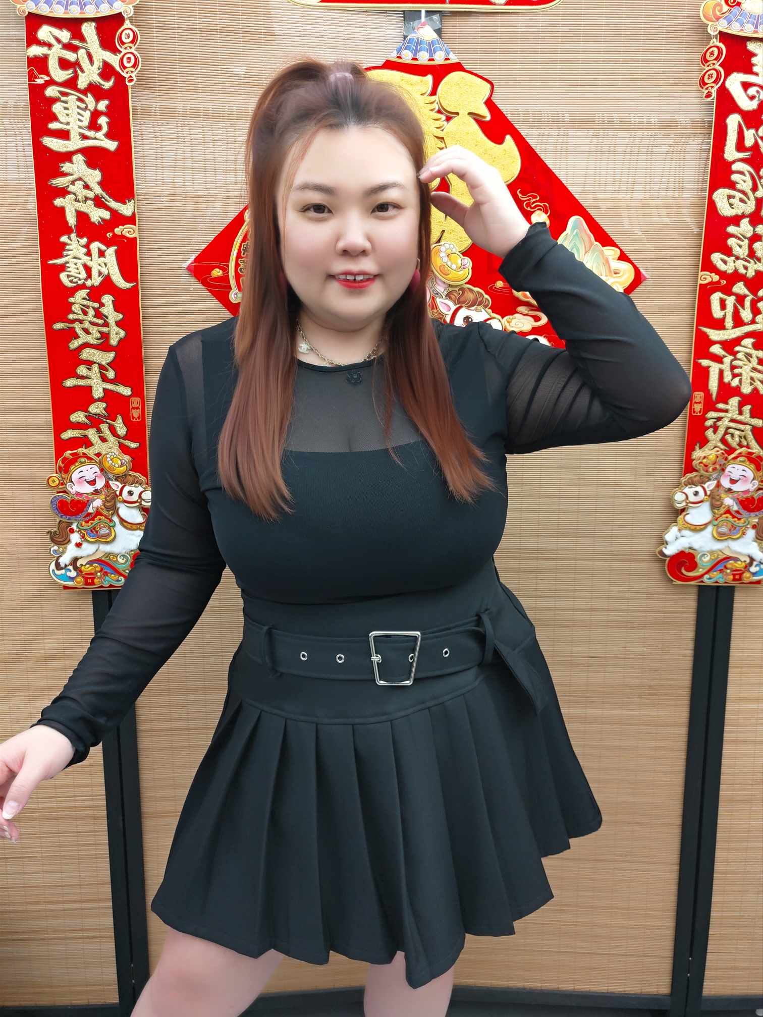 DDB04 6101(C9) 假腰带设计百褶裤裙