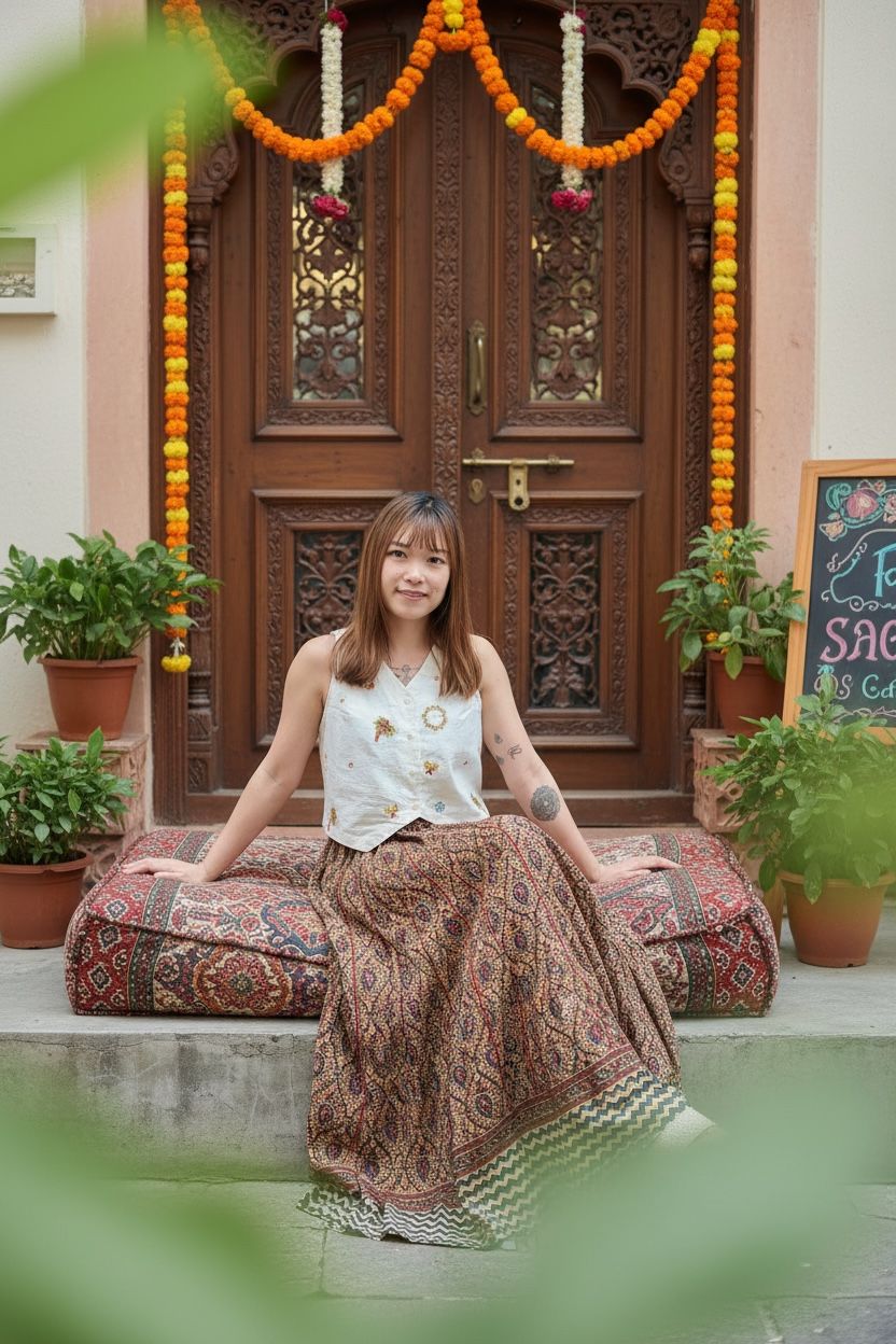2016 Vintage Block Print Kalamkari Skirt