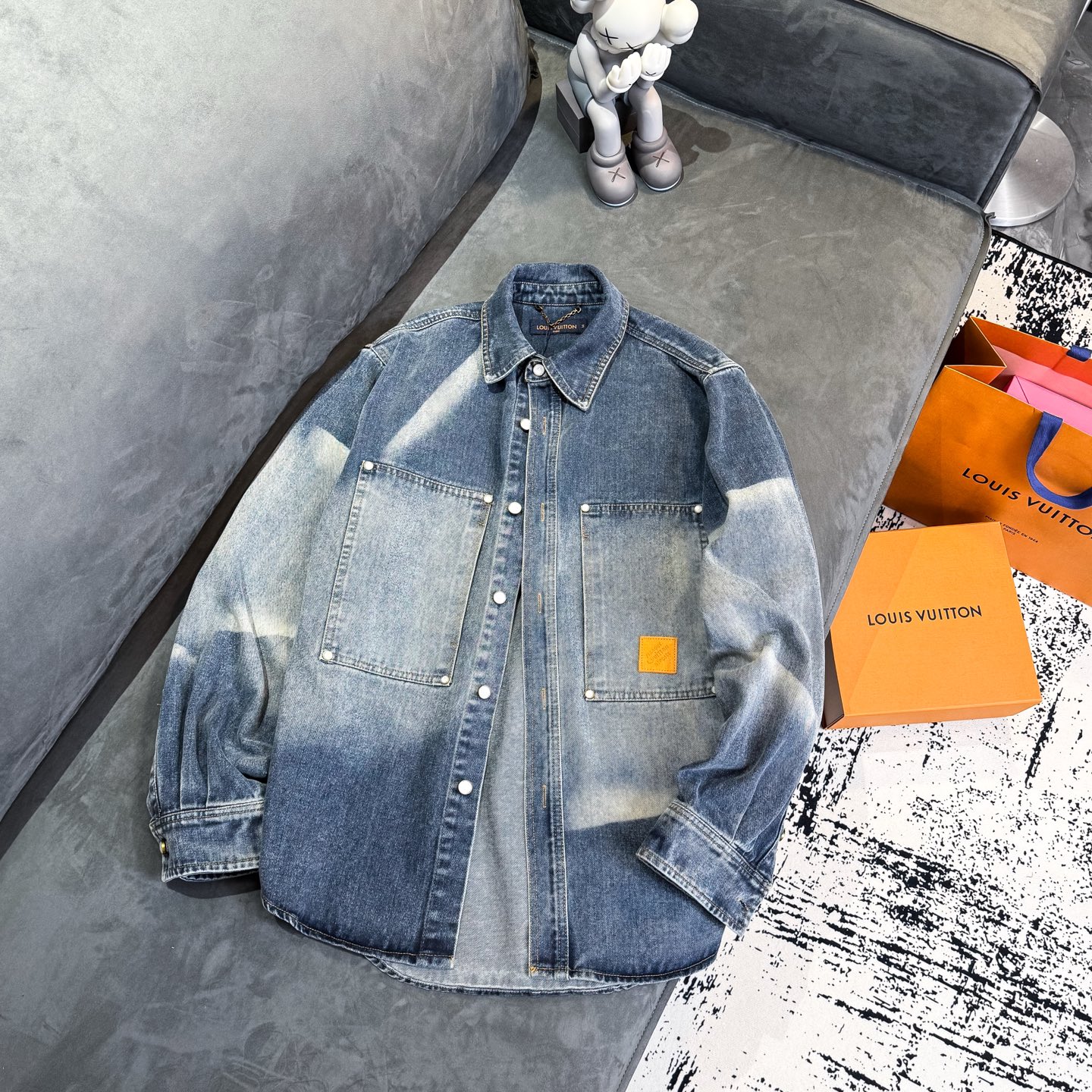 LV 影印日曬褪色效果牛仔恤衫外套