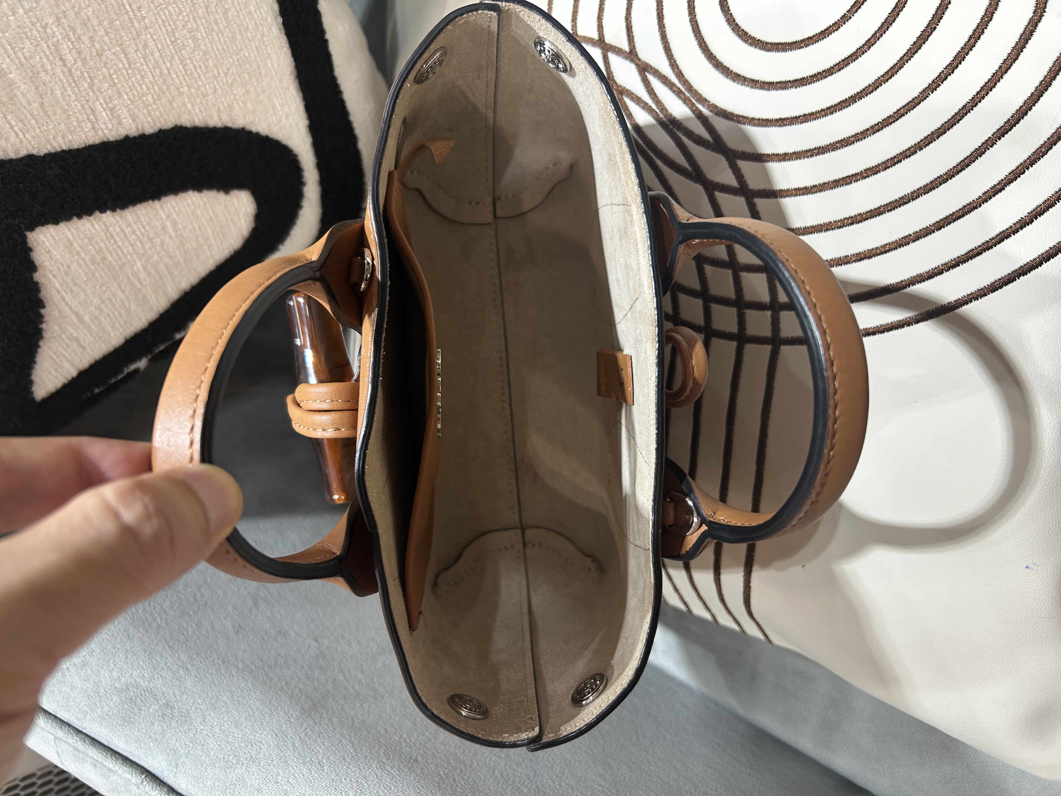 LONGCHAMP Le Roseau Handbag calfskin Tan 100%Authentic, 98%New ✅Dust bag