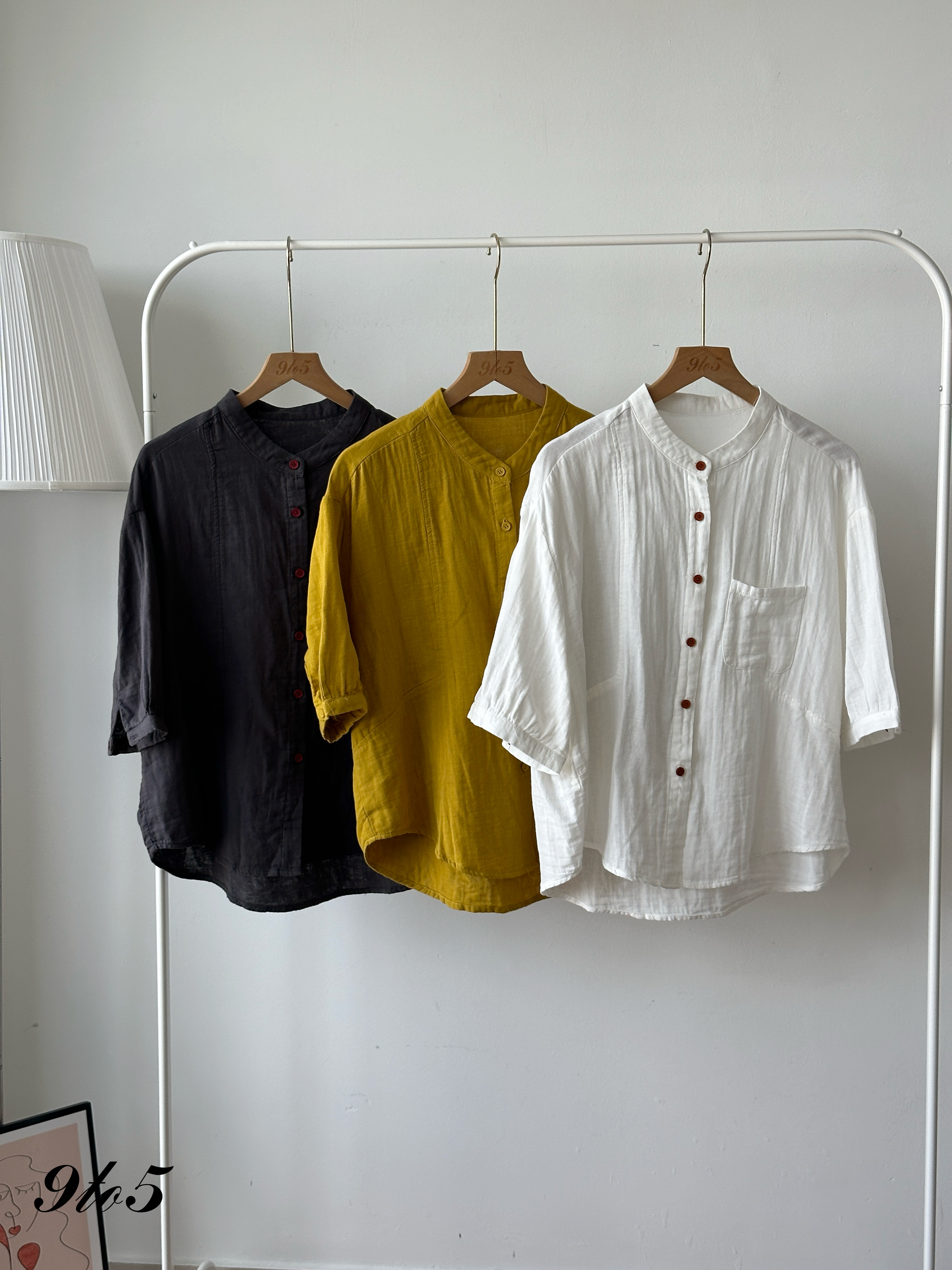 T4272 Stand Collar Half Sleeve Shirt - 3 Colors 