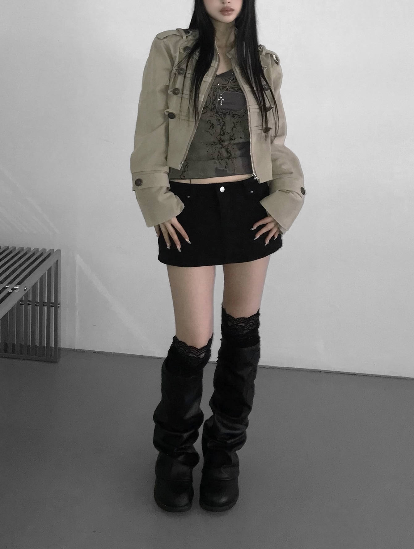 Vintage Zip Front Cropped Jacket