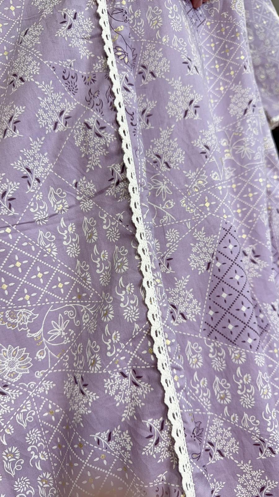 3576 Taro Cotton With white Lace Kurta