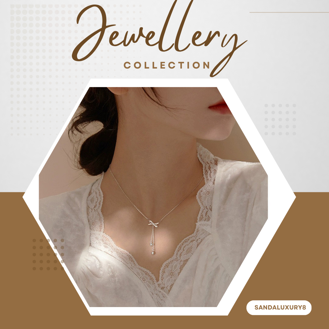 Elegant Silver Bow Necklace with Crystal Pendant  -  SandalLuxury8