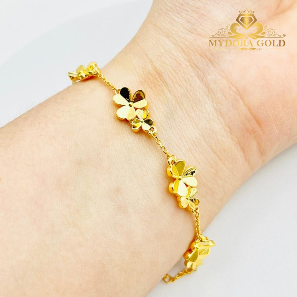 MYDORA Rantai Tangan Fesyen 5 Lucky Twin Leaf l EMAS 916/22K