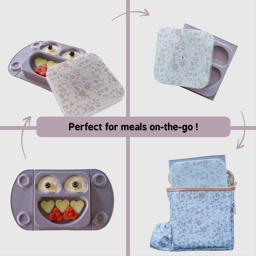 TIDY TOT Premium EasyMat Mini 矽膠吸盤式餐盤(附保溫袋) - 玫瑰花園【建議4個月或以上】