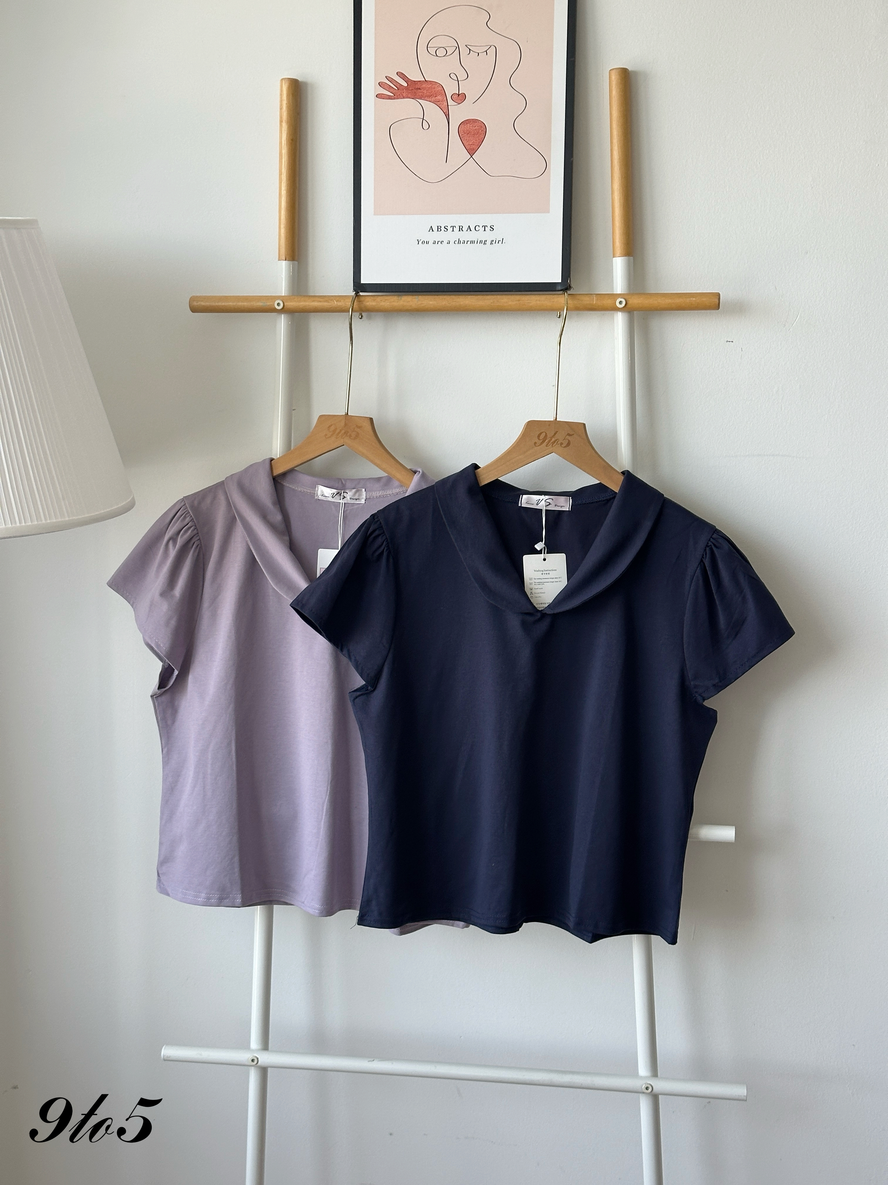 T4252 Peter Pan Collar Top - Blue & Purple