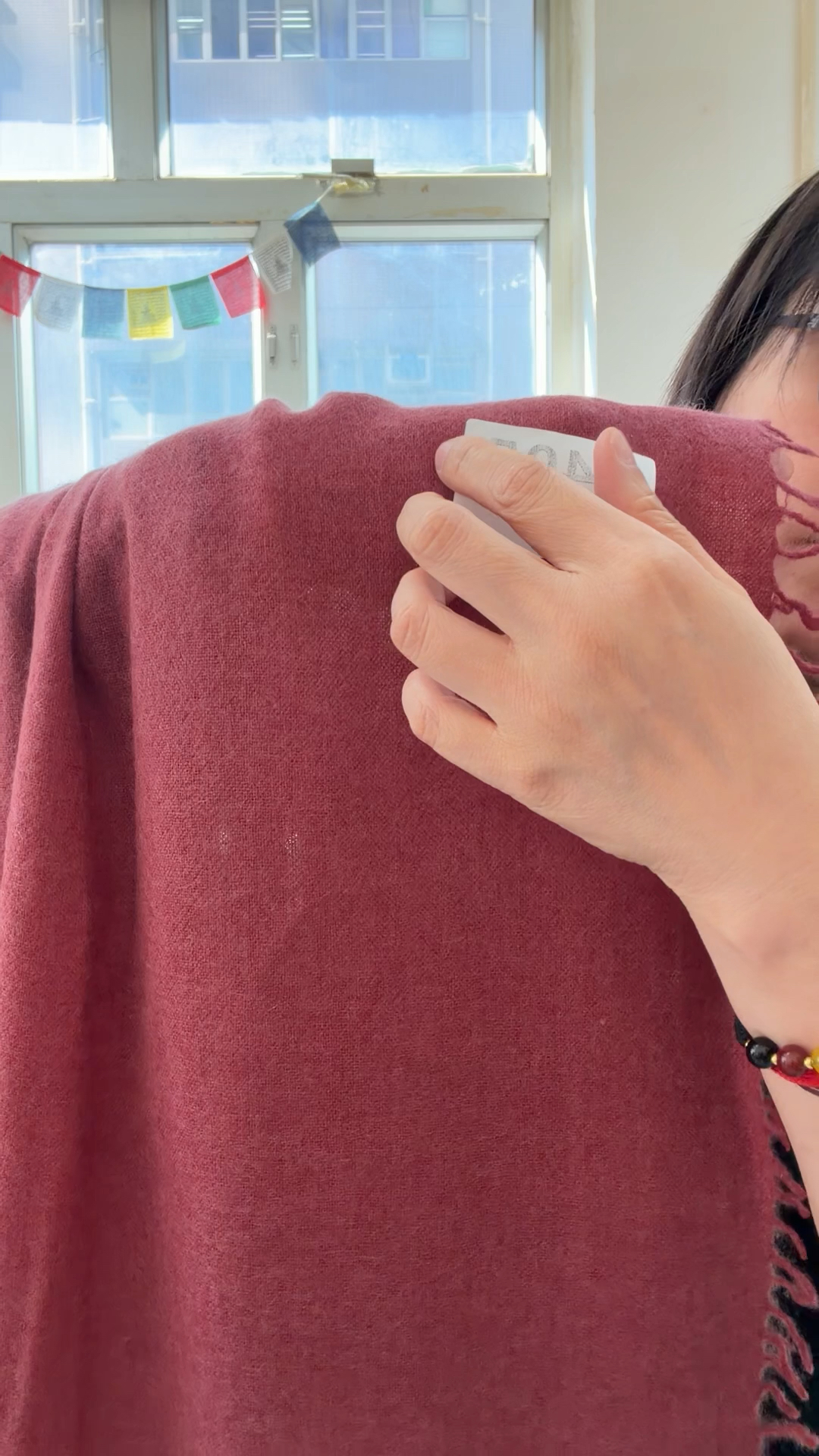 A405 尼泊爾100%純羊毛頸巾玫瑰紅（簿，超柔軟）