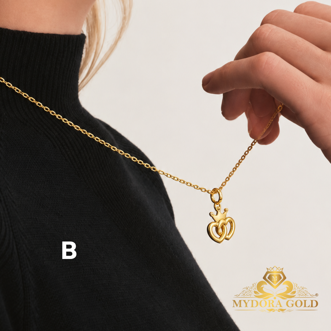 MYDORA Golden Duo Set – Rantai Leher Polo (2g+) Emas 375 + Pendant Emas 916