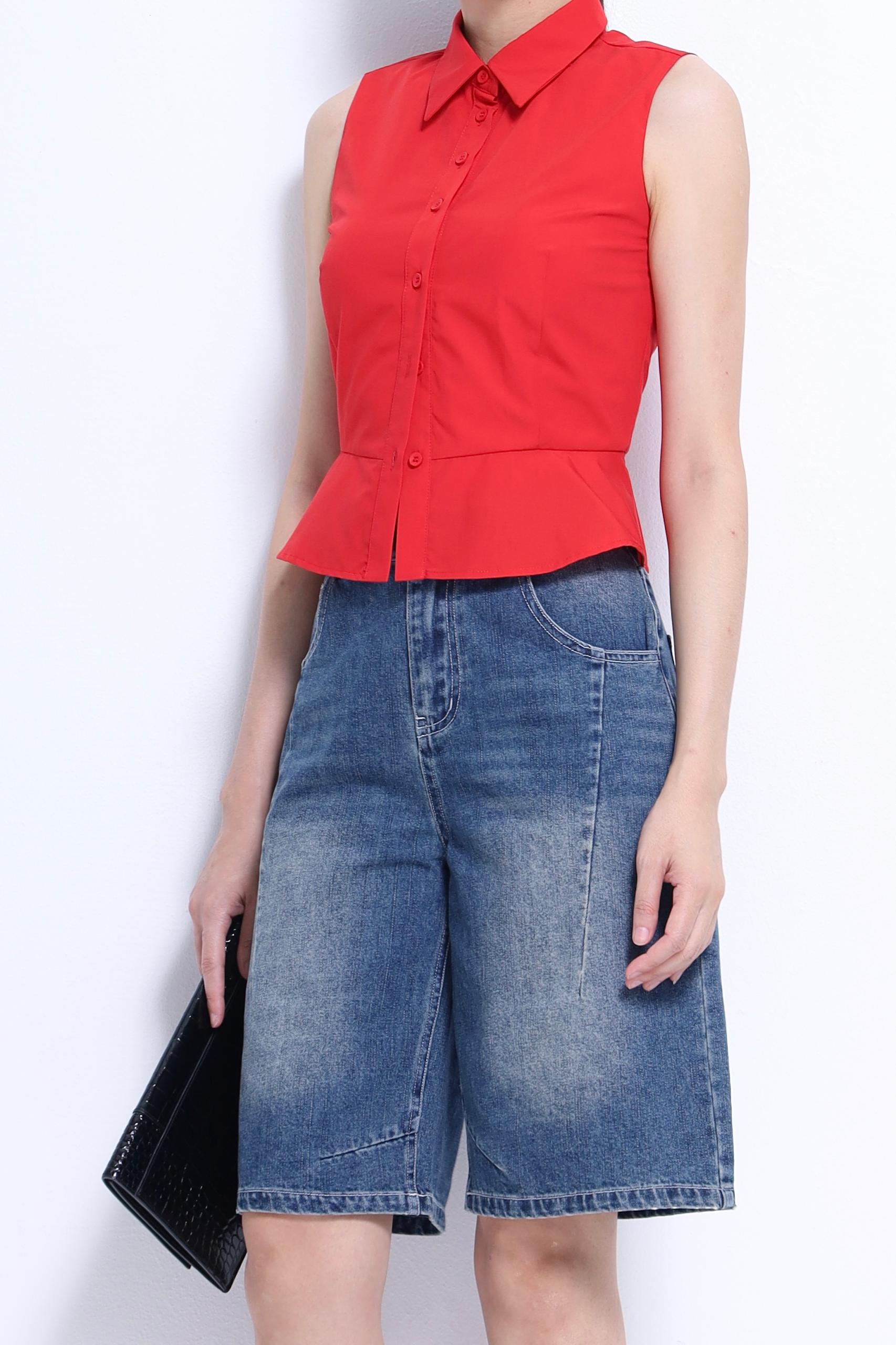 CP1664 Wide-Leg Denim Bermuda Shorts