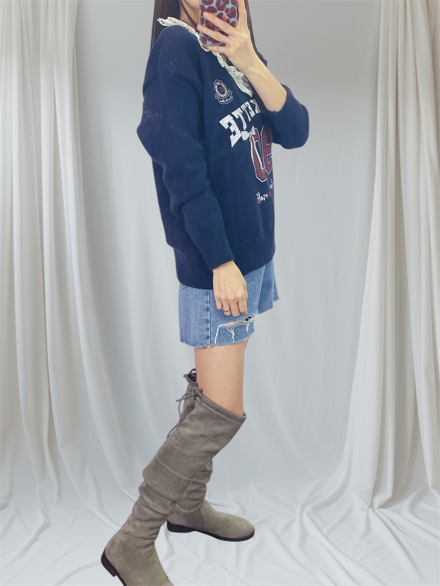 K5532 Lace邊V領針織top