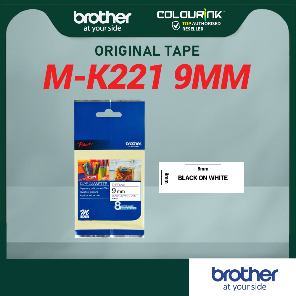 Brother Original Genuine M tape MK-221 Black on White 9mm Tape