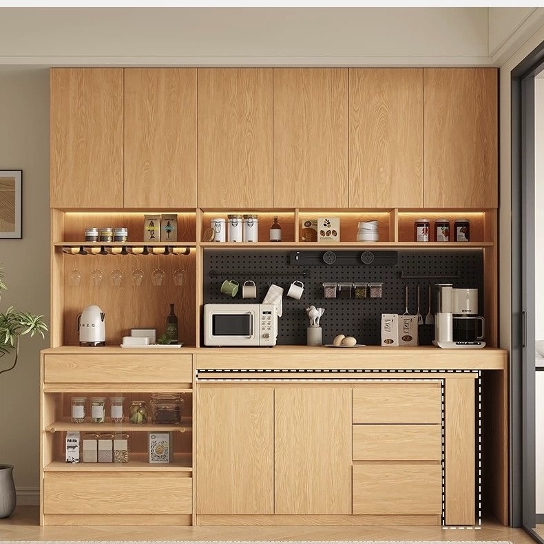 實木旋轉餐桌餐邊櫃靠牆橡木儲物櫃客廳茶水廚房家居收納Sideboard