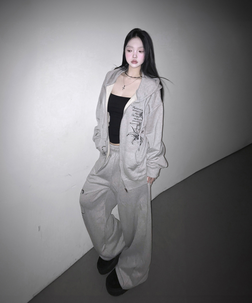 Oversized Nocturnal Lily Zip Hoodie