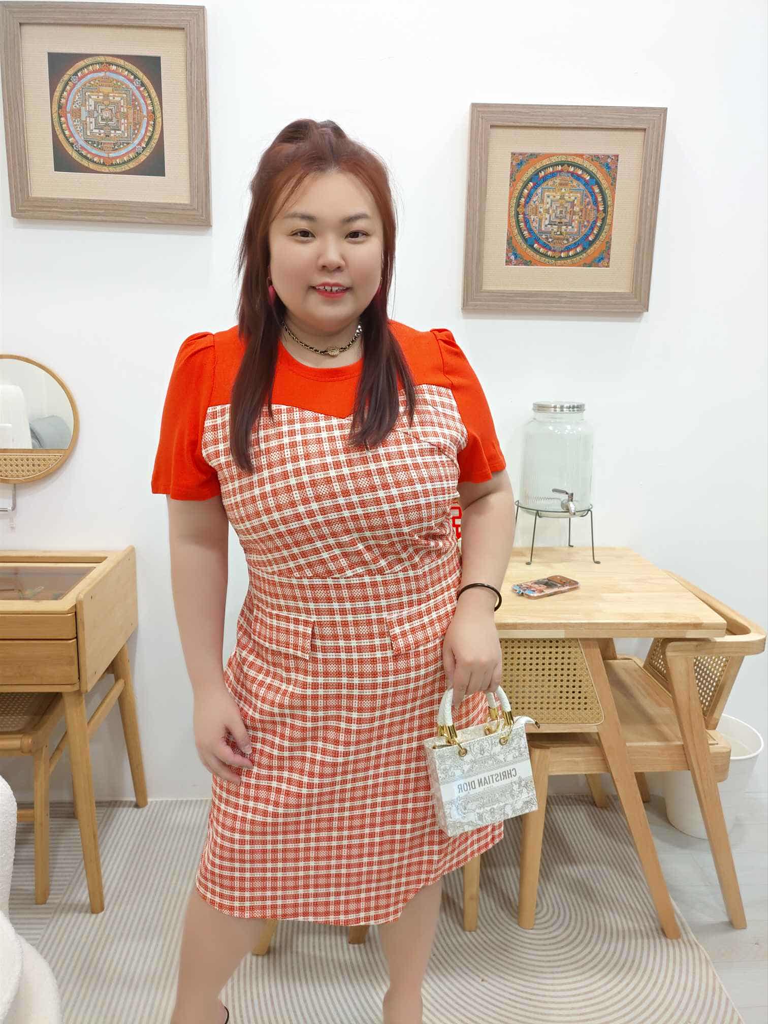 OTA04 BE#281919 拼接格子设计连衣裙