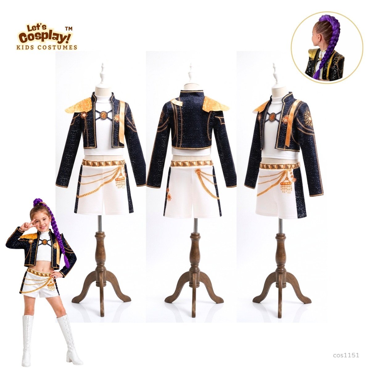 Rumi Demon Hunters Cosplay黑金服裝 女童高級角色造型服 兒童舞台表演套裝 Lets Cosplay cos1151