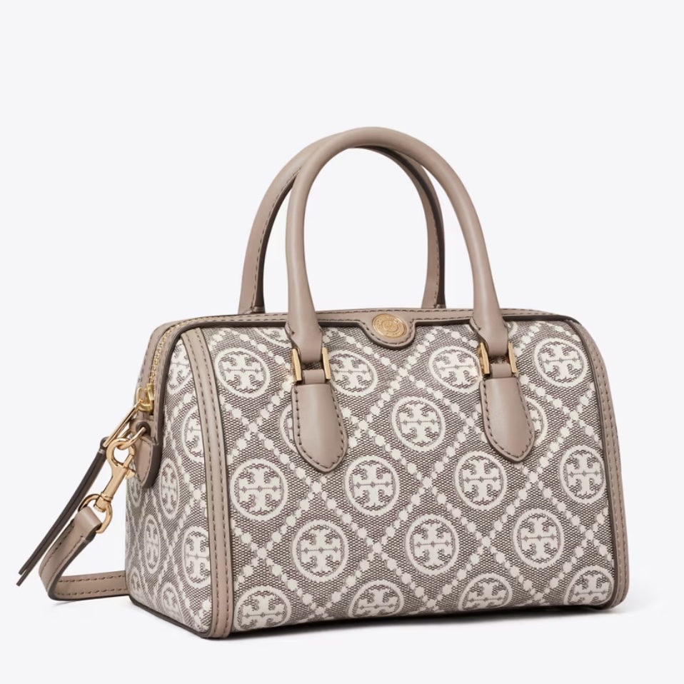 T MONOGRAM COATED JACQUARD PETITE BARREL BAG