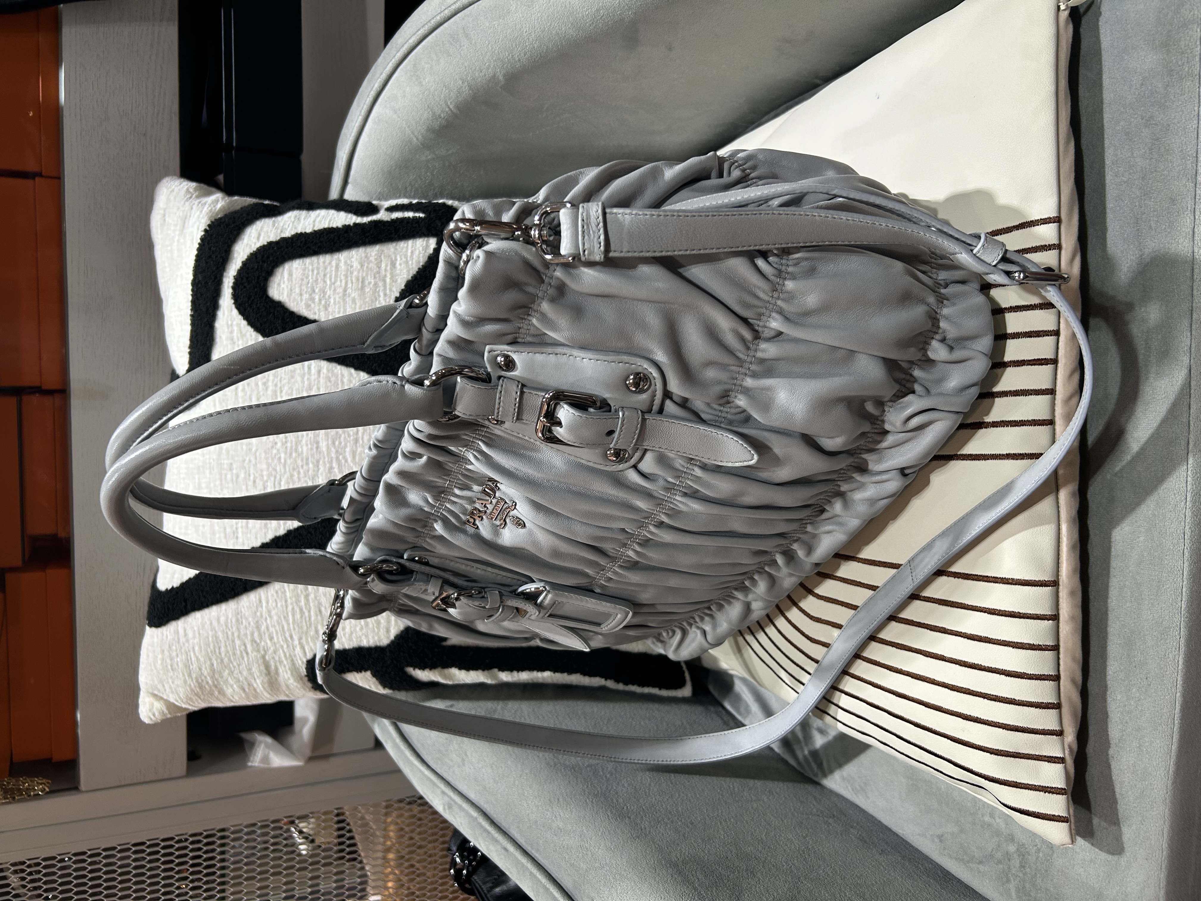 Prada Calfskin 2Way Bag Grey 100%Authentic, 99%New ✅ Certificate✅Dust bag