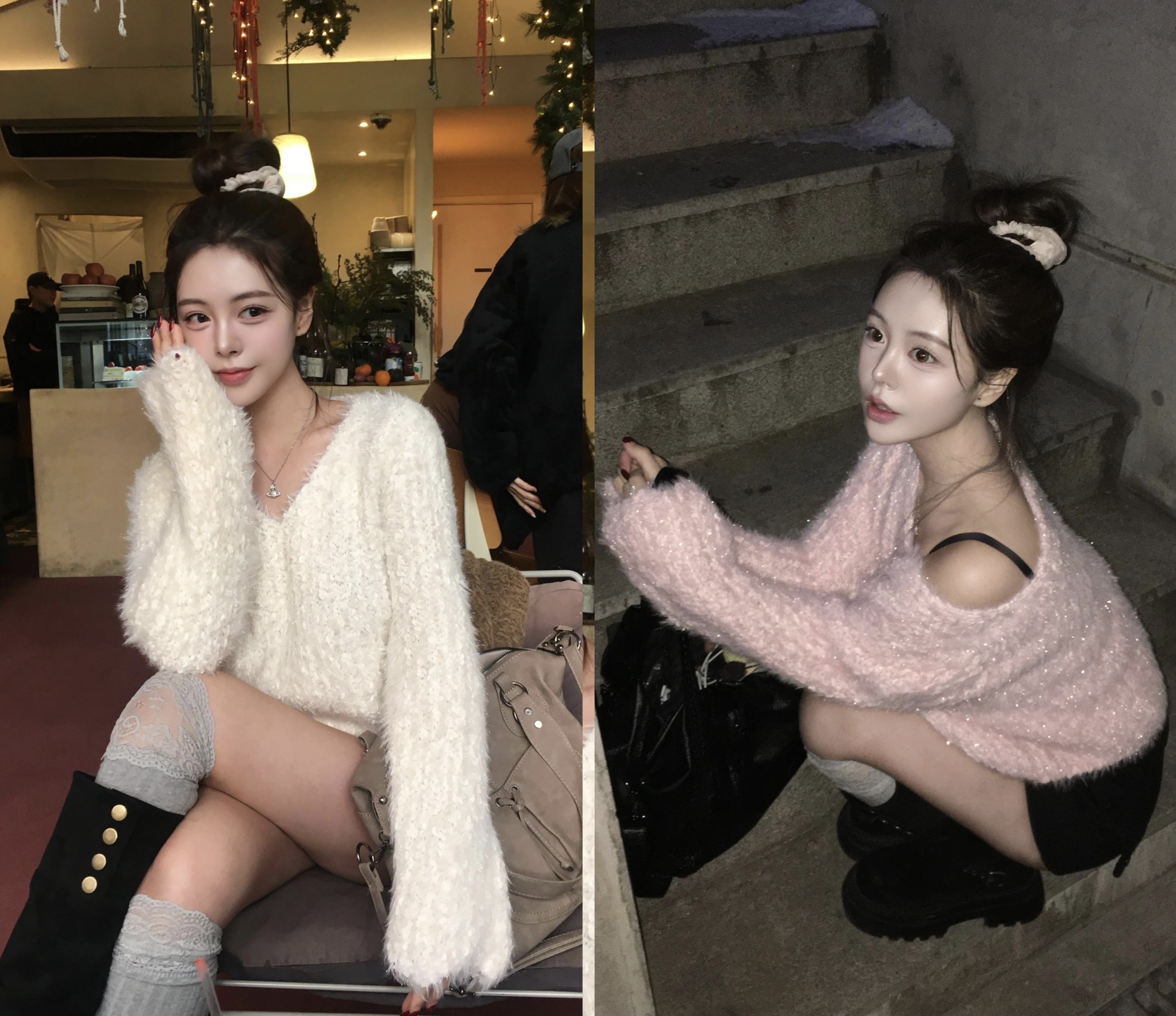 【 新品追加🥂| 一秒心動˚ʚɞ💓超級美Bling粒粒棉花糖～高質量兩穿針織上衣☁️🤍】Sparkle Marshmallow Knit Top(三色入)