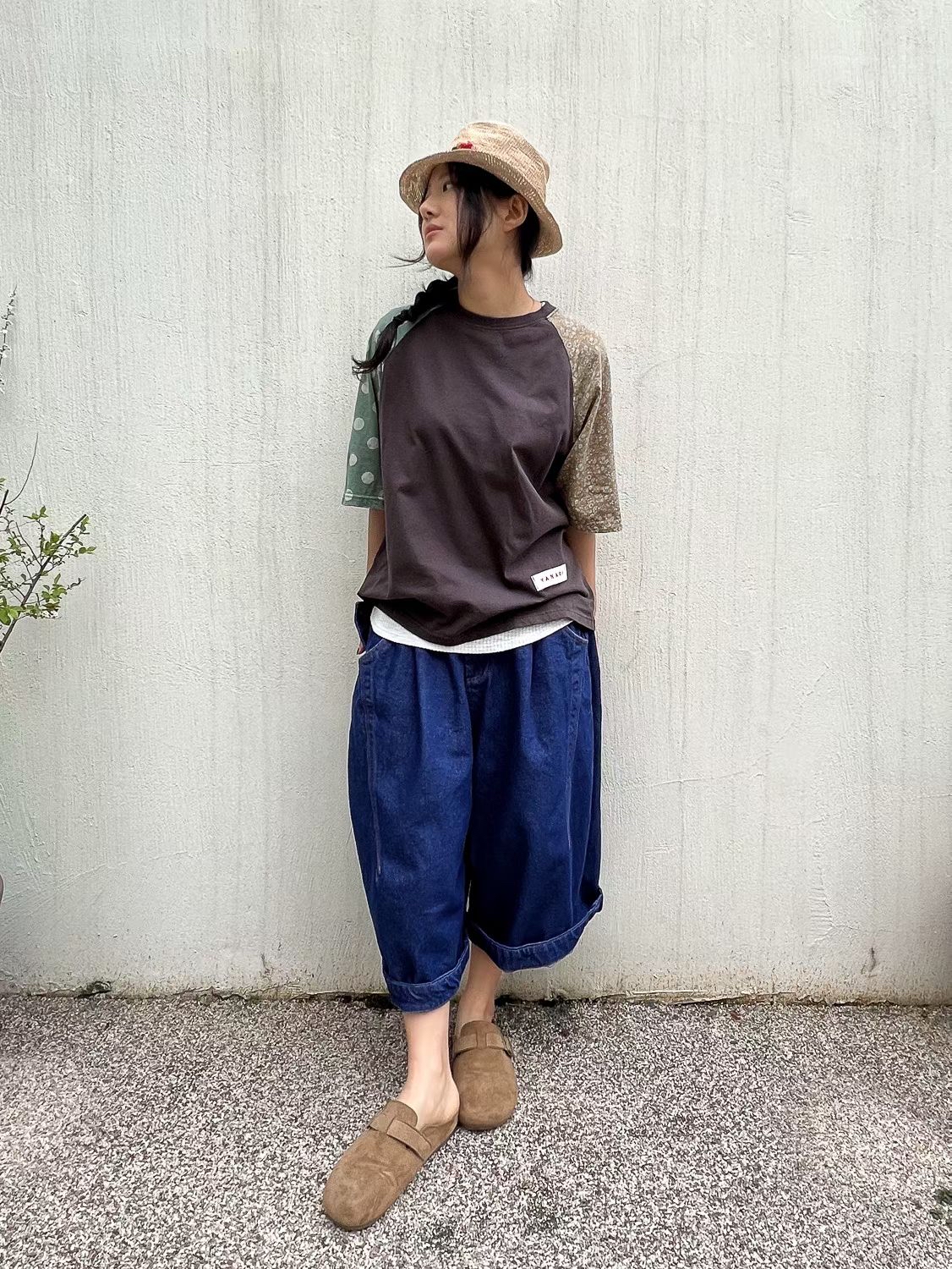 YA OX 併布袖子top